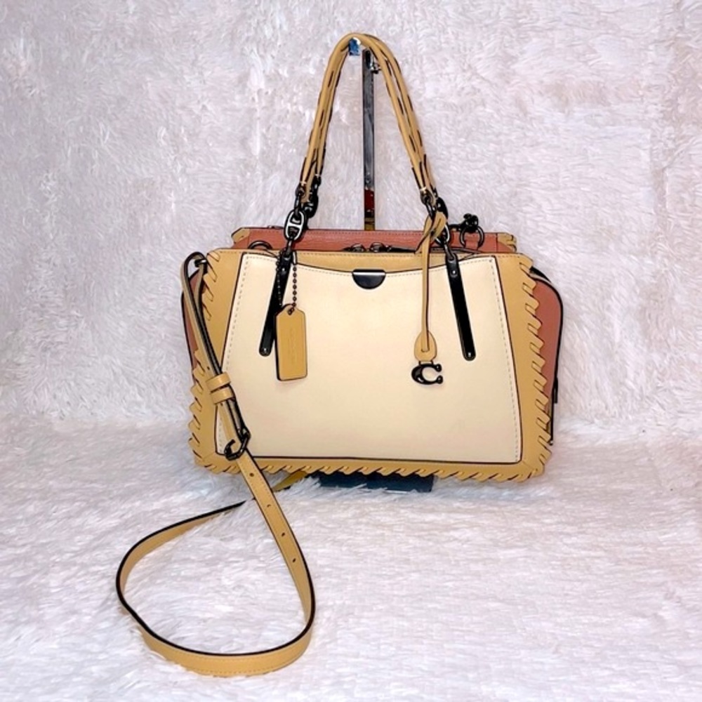 New Coach Dreamer Whipstitch Leather Satchel Bag Purse in Colorblock Tan - Picture 3 of 16